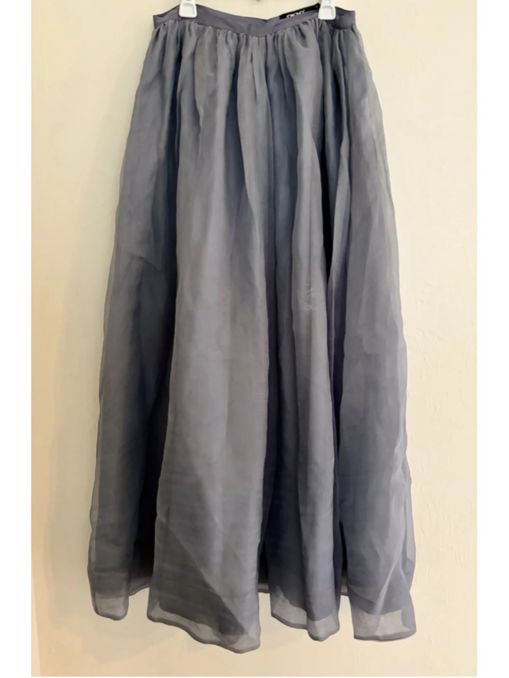 VTG DKNY Minimalist Silk Maxi Skirt Sz 6 Dusty Blue Romantic Ethereal Broomstick